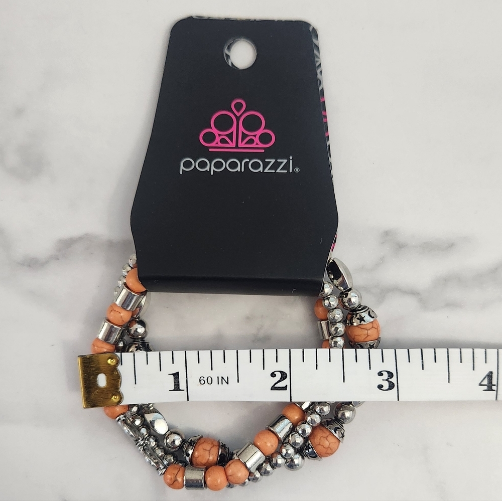 NWT Paparazzi Bold Silver & Orange Beaded Bracelet Set - Picture 8 of 8